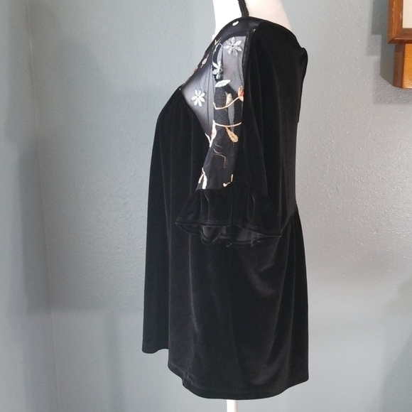 Anthropologie Pleione Black Velvet floral Mesh Blouse - Picture 4 of 8
